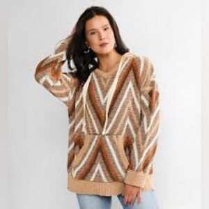 BKE Chevron Chenille Hooded Sweater Women’s Sz M  Rust/Brown/Tan Fall Oversized